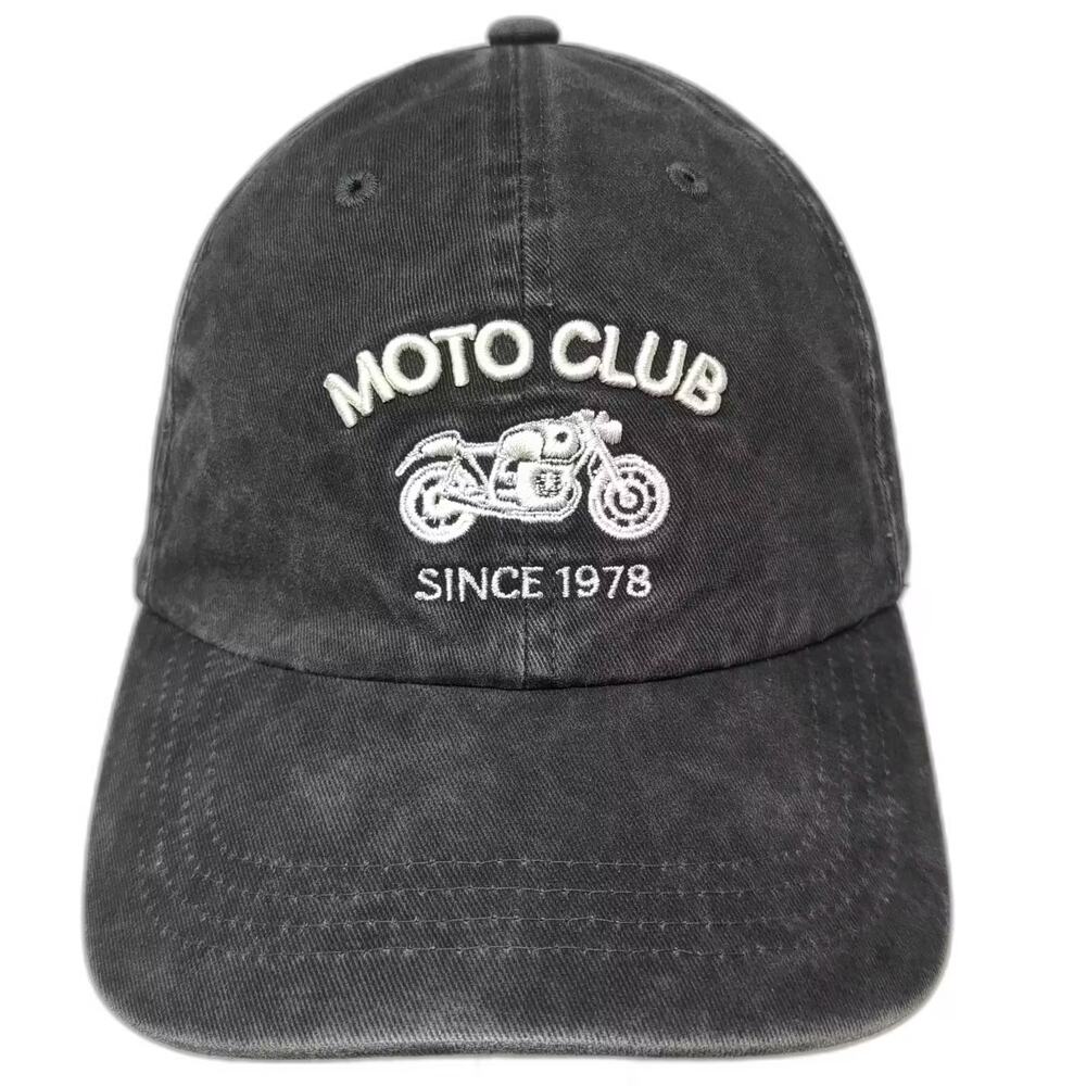 anko Baseball Cap Gray White OS Moto Club Motorcycle Adjustable Slideback Hat